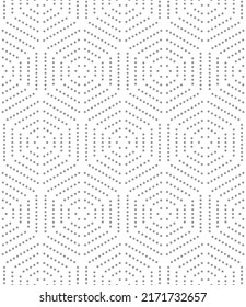 Geometric repeating vector ornament with hexagonal dotted grey elements. Geometric modern ornament. Seamless abstract modern pattern