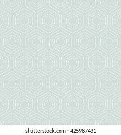 Geometric repeating vector ornament with hexagonal dotted white elements. Seamless abstract modern pattern