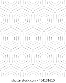 Geometric repeating vector ornament with hexagonal dotted elements. Seamless abstract modern pattern. Light silver pattern