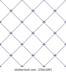 Geometric repeating vector ornament. Seamless abstract modern texture with dots for wallpapers and background. Blue and white pattern