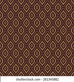 Geometric repeating vector ornament. Seamless abstract modern texture with diagonal dots for wallpapers and background. Brown and golden pattern