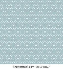 Geometric repeating vector ornament. Seamless abstract modern texture with diagonal dots for wallpapers and background. Light blue and white colors