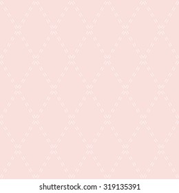 Geometric repeating vector pink ornament with diagonal white lines. Seamless abstract modern pattern
