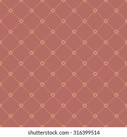 Geometric repeating vector red ornament with diagonal golden dots. Seamless abstract modern pattern