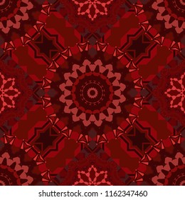 Geometric repeating wallpaper. Mandalas on the background. Vector abstract holographic seamless pattern in orange, red and brown colors. Vibrant style pattern.