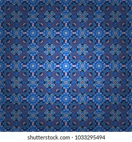 Geometric repeating wallpaper. Vibrant style pattern. Vector abstract holographic seamless pattern in violet, blue and neutral colors. Mandalas on the background.