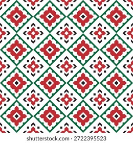 Padrão de flor folclórica repetitiva geométrica com um fundo diagonal