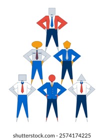 Geometric representation of corporate hierarchy 2D illustration concept. Organization. Abstract figures in business attire cartoon characters isolated on white. Metaphor abstract flat vector graphic