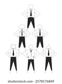 Geometric representation of corporate hierarchy black and white 2D illustration concept. Organization. Abstract figures in business attire outline characters isolated. Metaphor monochrome vector art