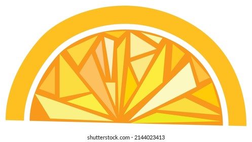 Representación geométrica de una rodaja naranja, compuesta de semicírculos y triángulos