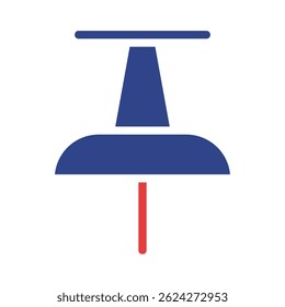 Geometrische Darstellung eines einfachen Pushpins in kontrastierenden blauen und roten Farben