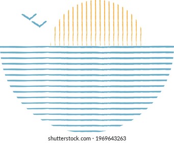 geometric representation of two semicircles forming sunset in sea
