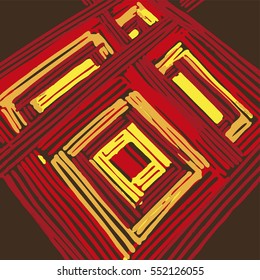 Geometric retangle mandala vector pattern. Hand drawn fashion pattern. Red collors romb pattern.