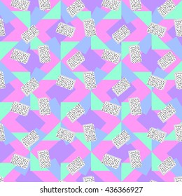 Geometric retro 80`s and webpunk style seamless pattern, abstract shapes on a colorful background, print for fabric, wallpaper, curtains, posters