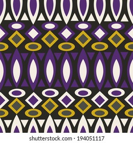 Geometric retro abstract seamless pattern on black background