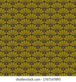Geometric retro background with gold fans, art deco seamless gold pattern in 1920s style, chinoiserie style. Vector illustration