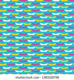 Geometric retro curve wave stripes seamless pattern. All over print vector background. Summer 1950s bunting stripe fashion style. Trendy wallpaper, party home decor. Drawn scandi fun textile fabric.