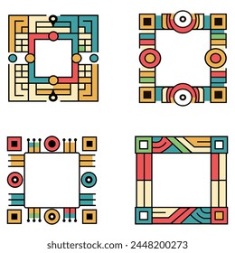 Geometric retro frame with colorful pattern. Vector illustration. Frameworks for different purposes