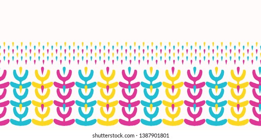 Geometric retro geo shape seamless border pattern. Vector modern edging background. Pretty horizontal summer stripes. Trendy curved edging, vintage home decor. Hand drawn summer textile ribbon trim