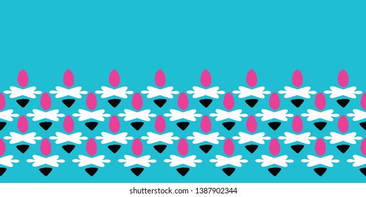 Geometric retro geo shape seamless border pattern. Vector modern edging background. Pretty horizontal summer stripes. Trendy bow edging, vintage home decor. Hand drawn summer textile ribbon trim