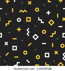 Geometric Retro Gradient Memphis Abstract Shapes Vector Repeat Seamless Pattern. For flyers, posters, greeting cards, marketing, textured background illustration. 