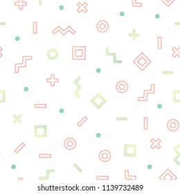 Geometric Retro Gradient Memphis Abstract Shapes Vector Repeat Seamless Pattern. For flyers, posters, greeting cards, marketing, textured background illustration. 