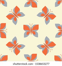 Geometric retro orange butterfly vector pattern design. Abstract pink insect for Textile Fabric. Nature wildlife vintage swatch. 