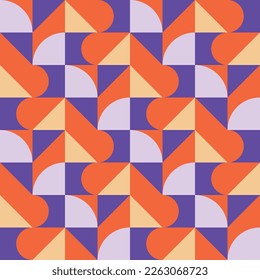 Geometric retro orange and purple seamless pattern design 