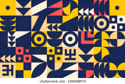 Geometric retro pattern with 30s styled shapes inspired by Bauhaus