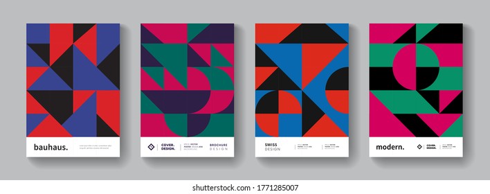 Geometric Retro Pattern Collection. Bauhaus background. Swiss poster set.