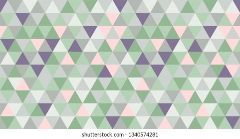 Geometric retro pattern. Green, purple and pink triangles. Retro vector gradient mosaic backdrop. Geometric hipster triangular background. 