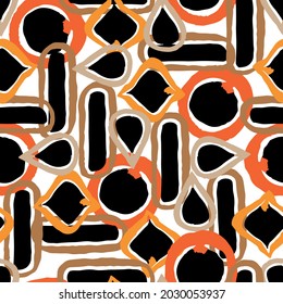 Geometric Retro Pattern orange colors. Print for textile fabric, fashion Retro chic. All over Vector Pattern