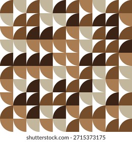 Geometrisches Retro-Muster in warmen Braun und Beige mit kreisförmigen Quarter-Fliesen und Quadraten