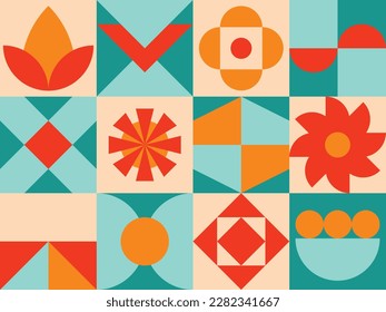 Geometric retro pop artwork design - bauhaus neo geometric background template illustration vector