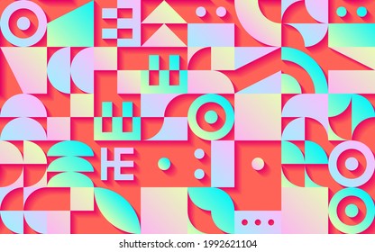 Patrón retro geométrico sin fisuras con formas estilizadas de los años 30 y colores psicodélicos vibrantes