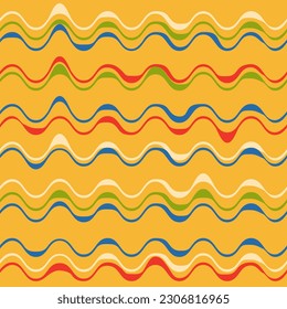 Geometric retro seamless pattern with abstract waves. Vector background. Background colorful illustration for fabric, paper, banner, invitations. 