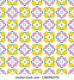 Geometric retro square shapes seamless pattern. All over print vector background. Pretty summer 1950s quilt tile fashion style. Trendy wallpaper, vintage home decor. Vintage hand drawn textile fabric.