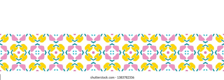 Geometrisches Retro-Quadrat formt nahtloses Grenzmuster. Handgezeichnete Vektorillustration, Hintergrund. Der typische Mosaikstil der 50er Jahre. Das angesagte Vintage-Dekor. Handgezeichnete Spinnstofferzeugnisse.