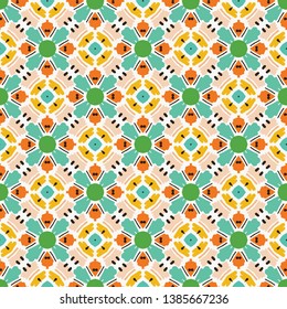 Geometric retro square shapes seamless pattern. All over print vector background. Pretty summer 1950s quilt tile fashion style. Trendy wallpaper, vintage home decor. Vintage hand drawn textile fabric.