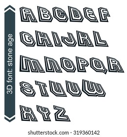 Geometric retro style graphic font in rotation, vector alphabet.