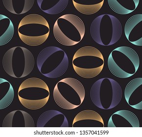 geometric retro style seamless pattern with wired circles in brown blue shades