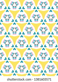 Geometric retro triangle shape seamless pattern. All over print vector background. Pretty summer 1950s quilt tile fashion style. Trendy wallpaper, vintage home decor. Hand drawn summer textile fabric