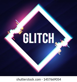 Geometric rhombus banner with glitch effect and shining lights.