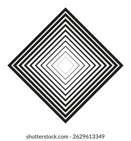 Geometric rhombus illusion. Black diamond pattern. Optical square art. Vector shape repetition.