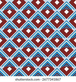 Rhombus geométrico e triângulo padrão contínuo repetitivo em Borgonha e Azul