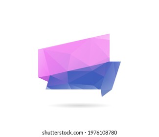 Geometric ribbon from triangles, abstract vector banner. Low polygonal label