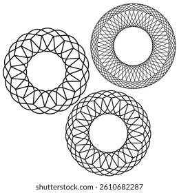 Geometric ring symbol. Circular mesh pattern. Thin linear vector. Abstract round shape.