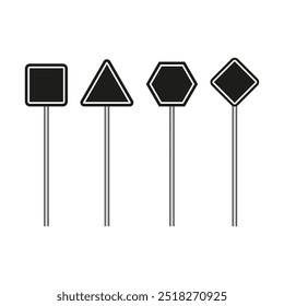 Geometrische Straßenschilder. Vier verschiedene Formen. Minimale Traffic-Icons. Einfache Vektorgrafik.