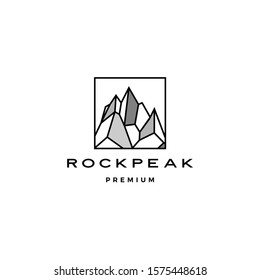 geometric rock stone mount peak landscape rockpeak hard square logo vector template