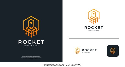 Geometric rocket tech logo design inspiration.